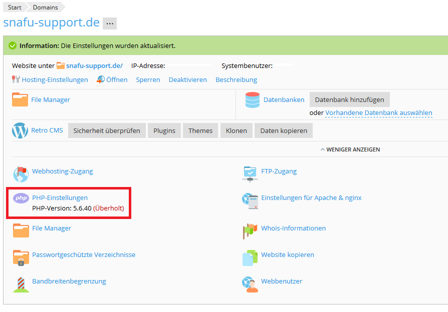 snafu-wiki_PleskPHP5.6aufPHP7.2ändern1