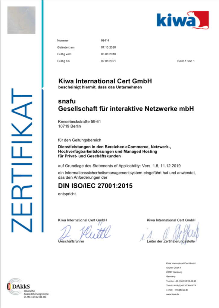 snafu-ISO 27001 Zertifikat