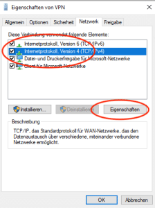 VPN Eigenschaften wählen